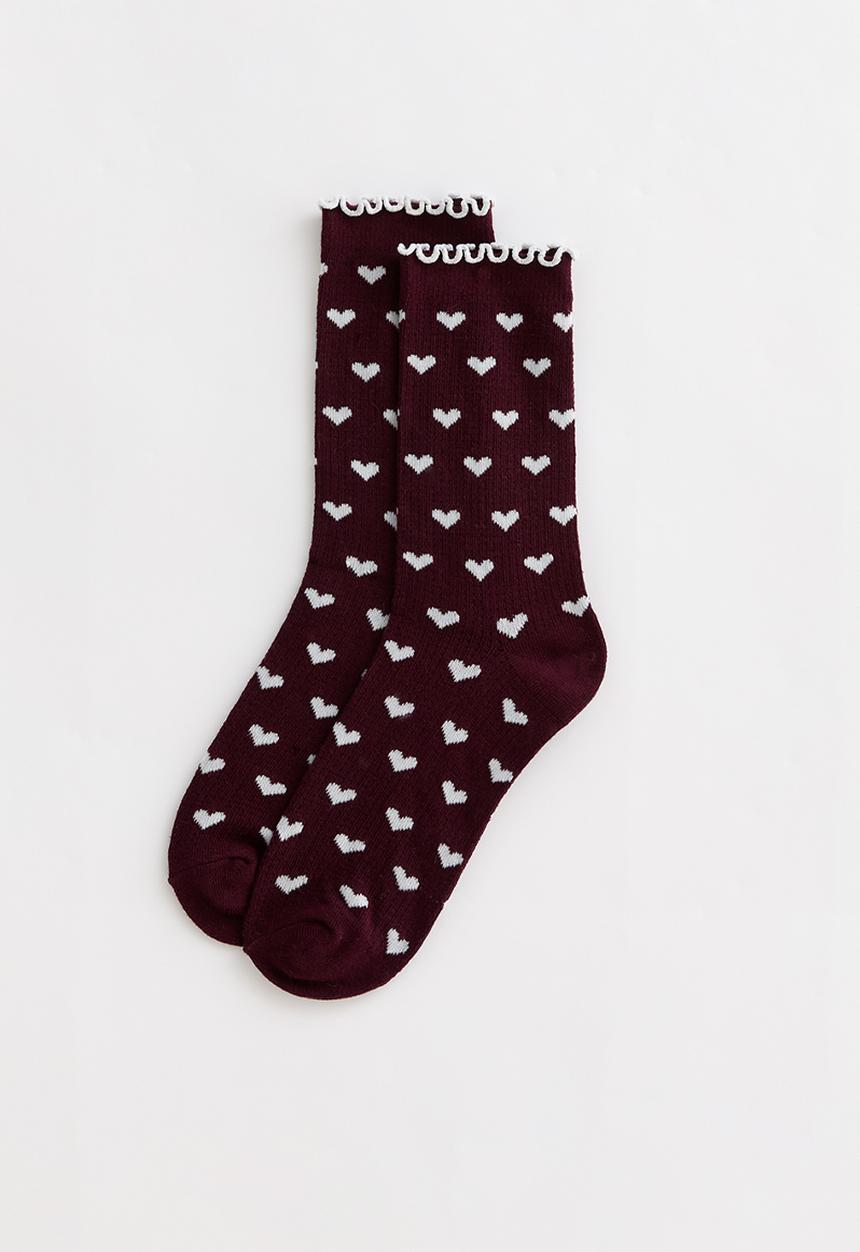 New Look - AOP heart frill socks - burgundy