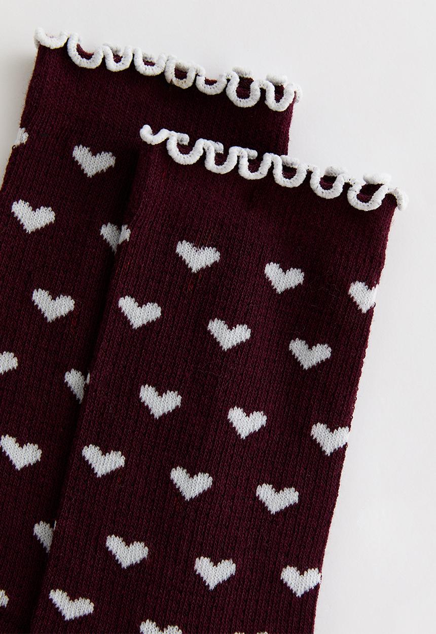 New Look - AOP heart frill socks - burgundy