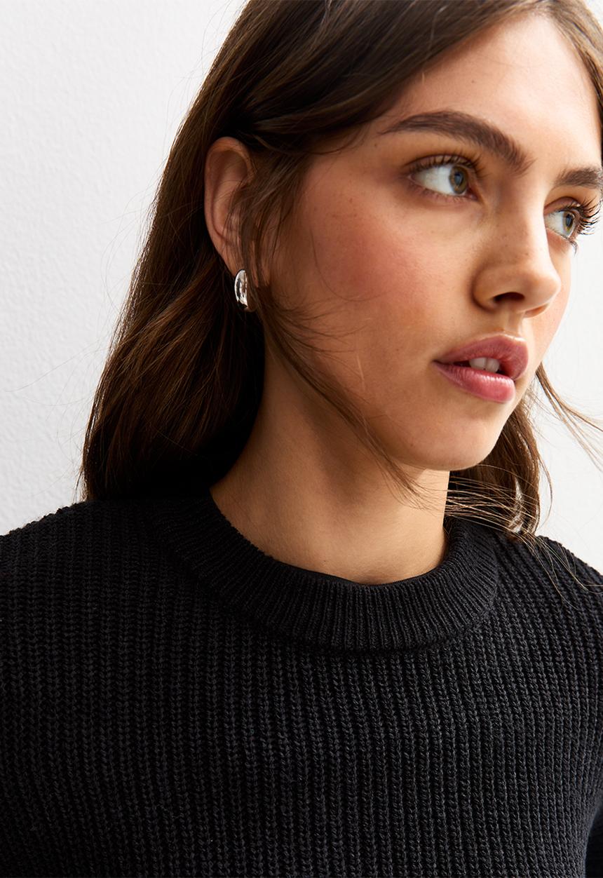 New Look - Ribbed Crew Neck Knit Jumper - black