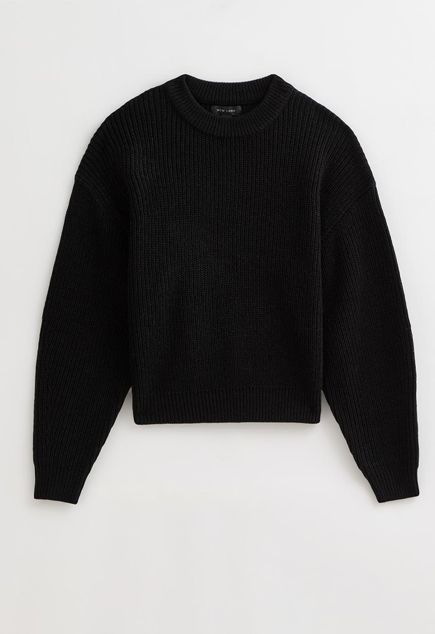 New Look - Ribbed Crew Neck Knit Jumper - black