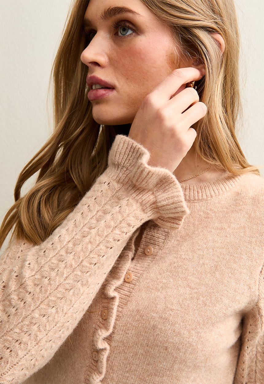 New Look - Ruffle cable knit cardigan - camel
