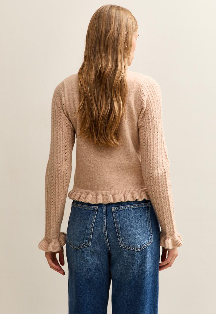 New Look - Ruffle cable knit cardigan - camel
