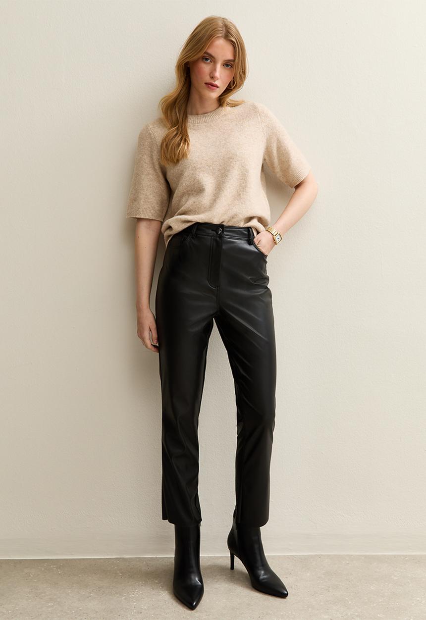 New Look - Faux Leather Straight Leg Trousers - black