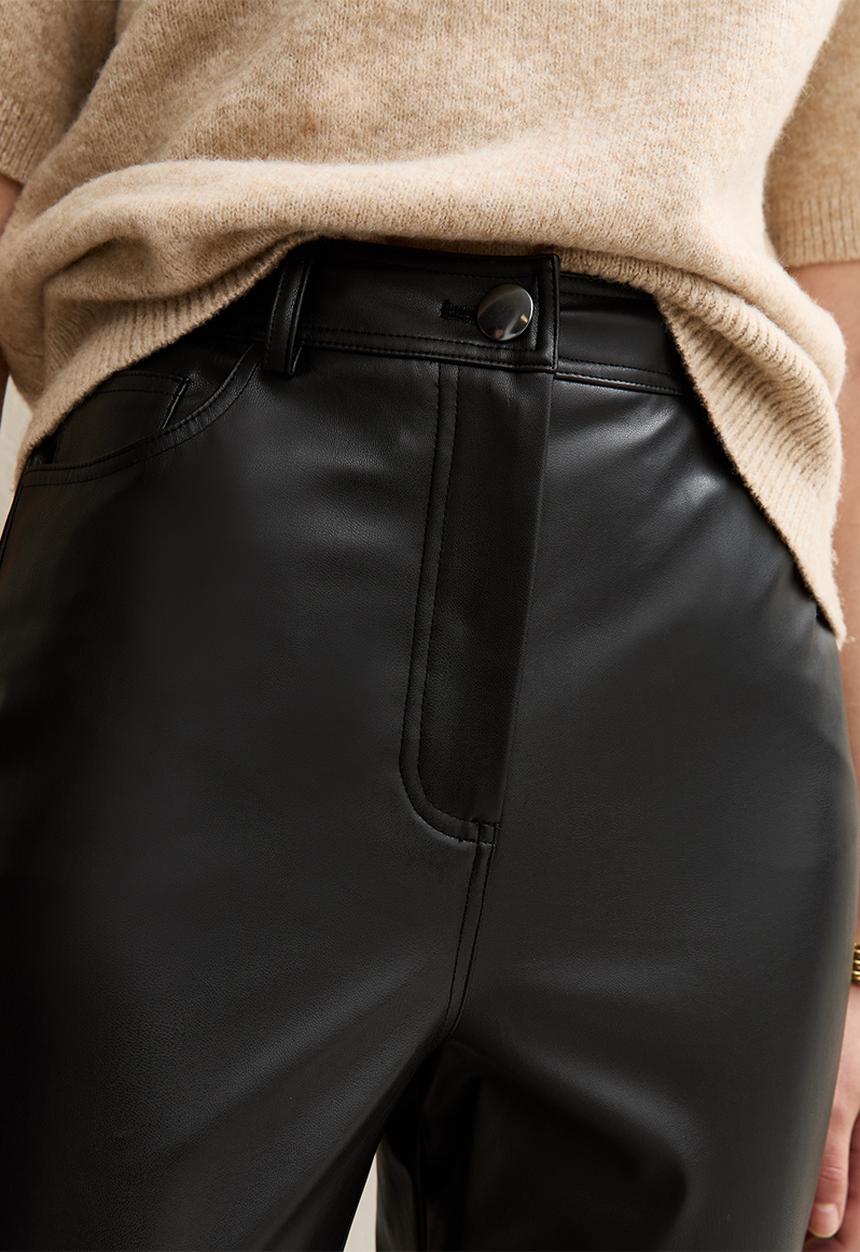 New Look - Faux Leather Straight Leg Trousers - black