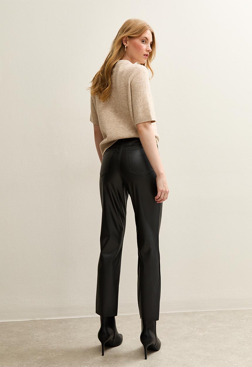 New Look - Faux Leather Straight Leg Trousers - black