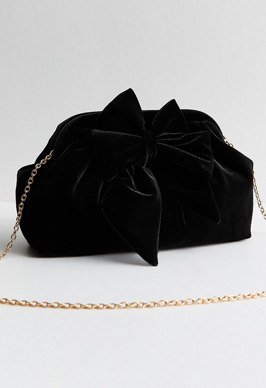New Look - Bow velvet slouch clutch - black
