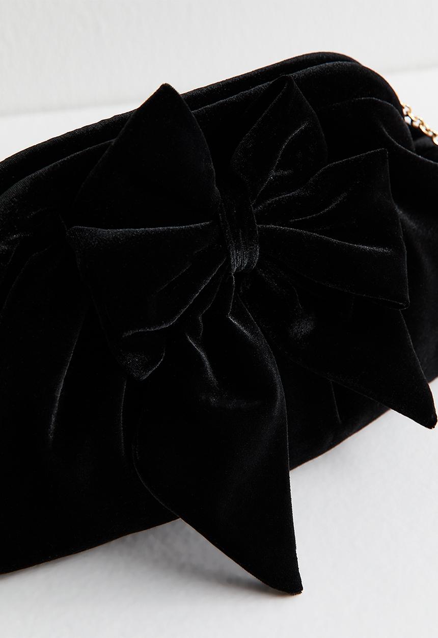 New Look - Bow velvet slouch clutch - black