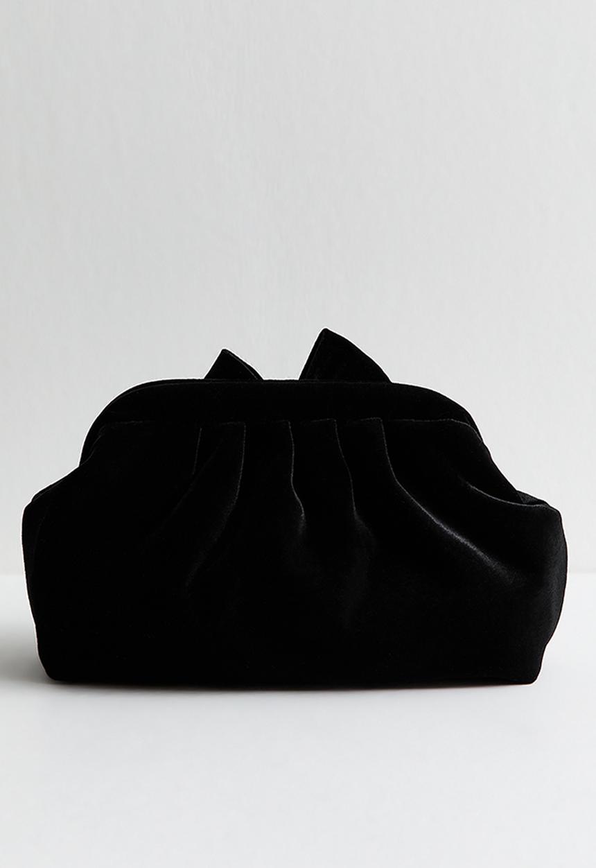 New Look - Bow velvet slouch clutch - black