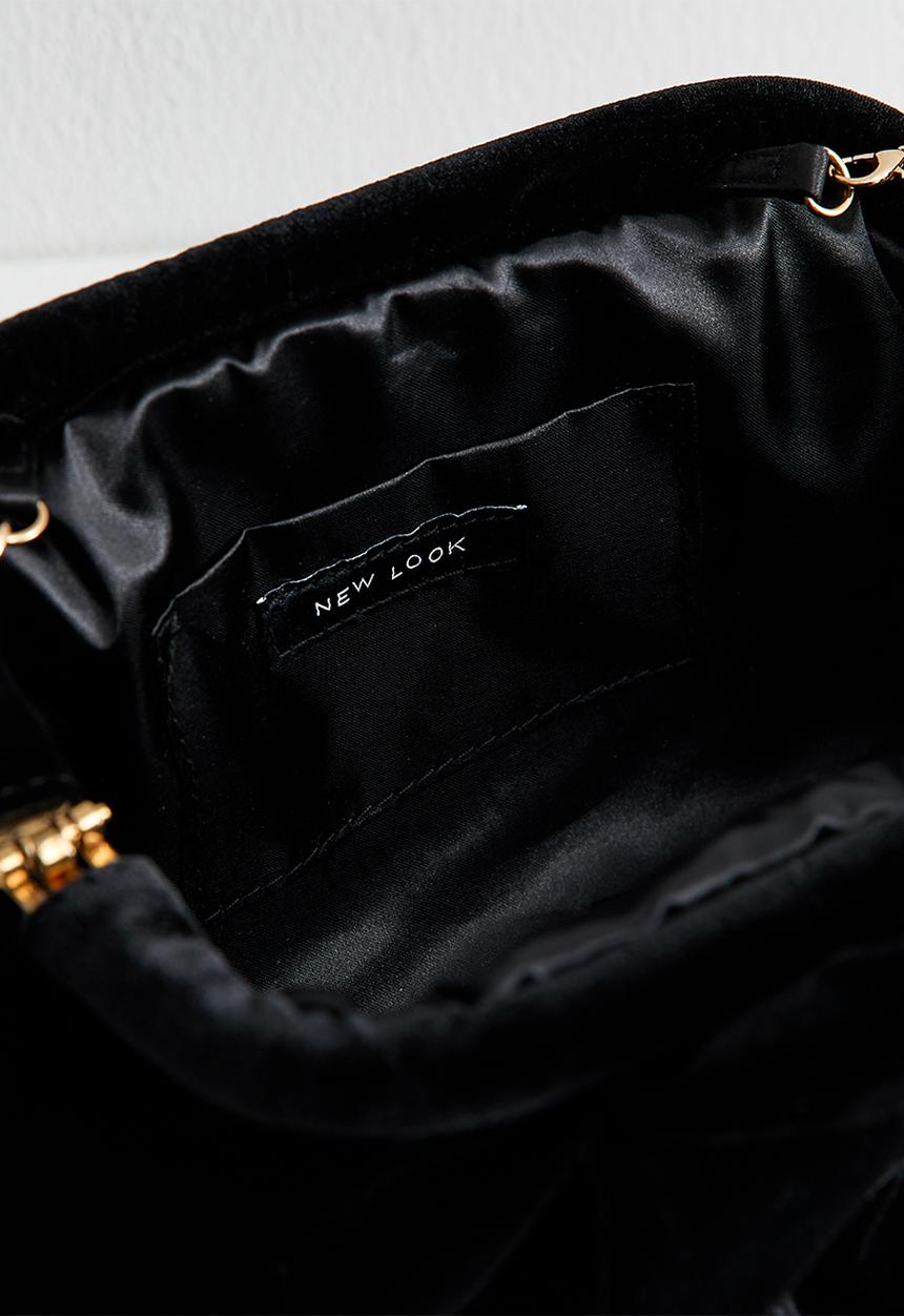 New Look - Bow velvet slouch clutch - black