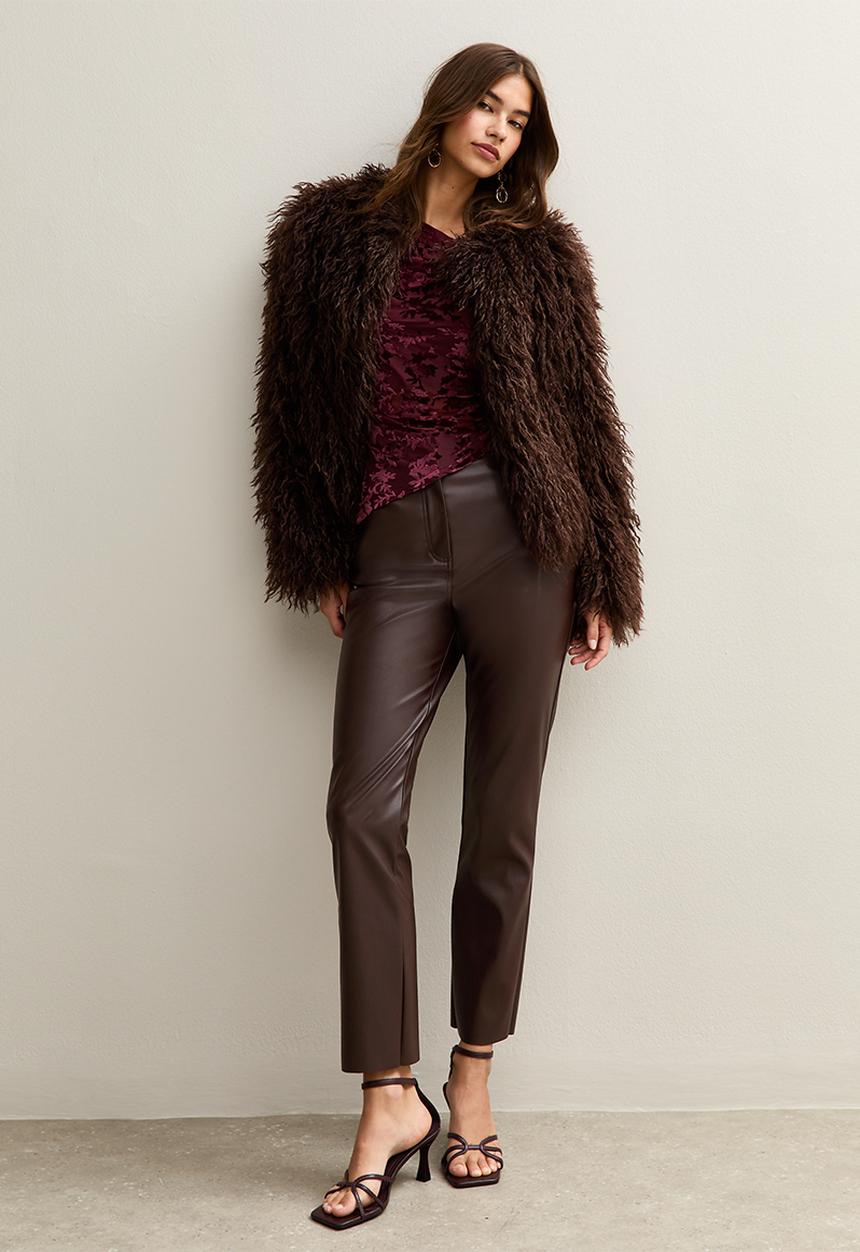 New Look - Faux Leather Straight Leg Trousers - dk brown