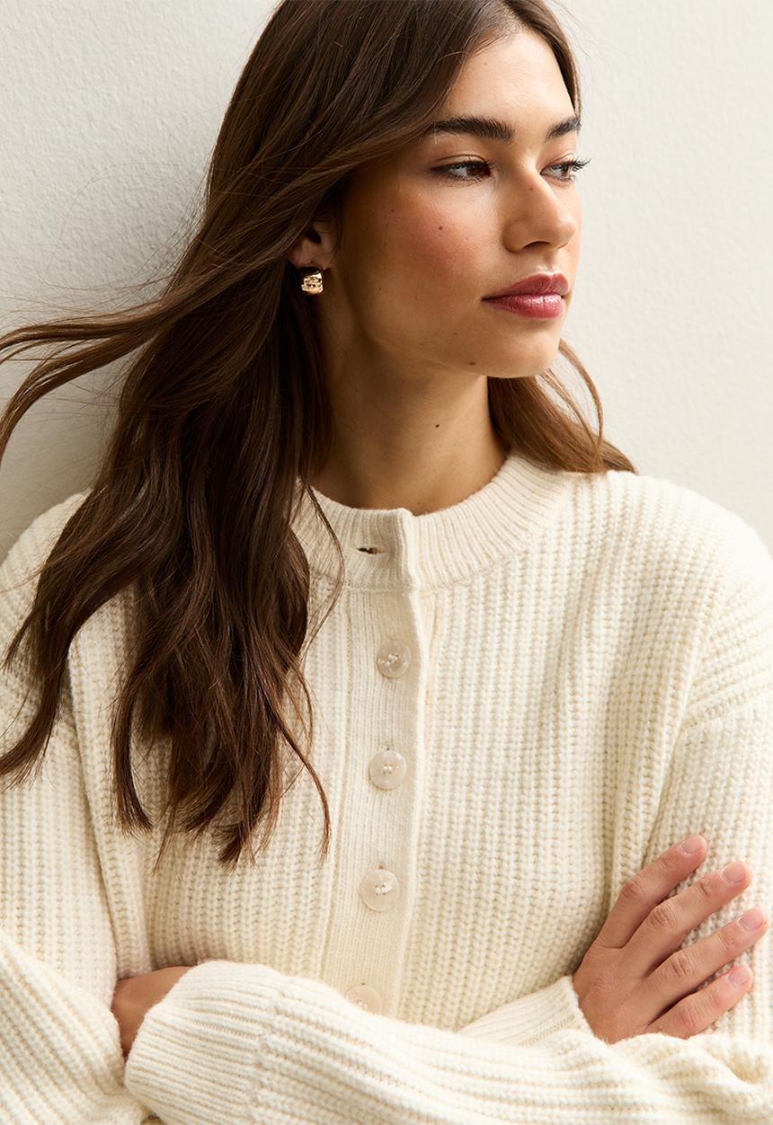 New Look - Half cardi henley - cream