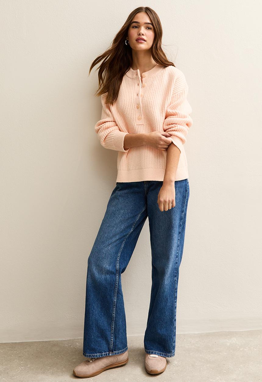 New Look - Half cardi henley - lt pink