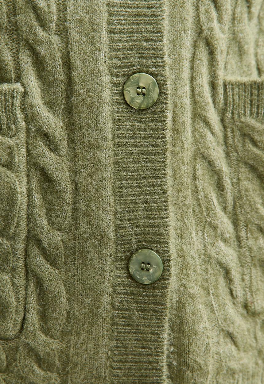 New Look - Cable Knit Collared Cardigan - green