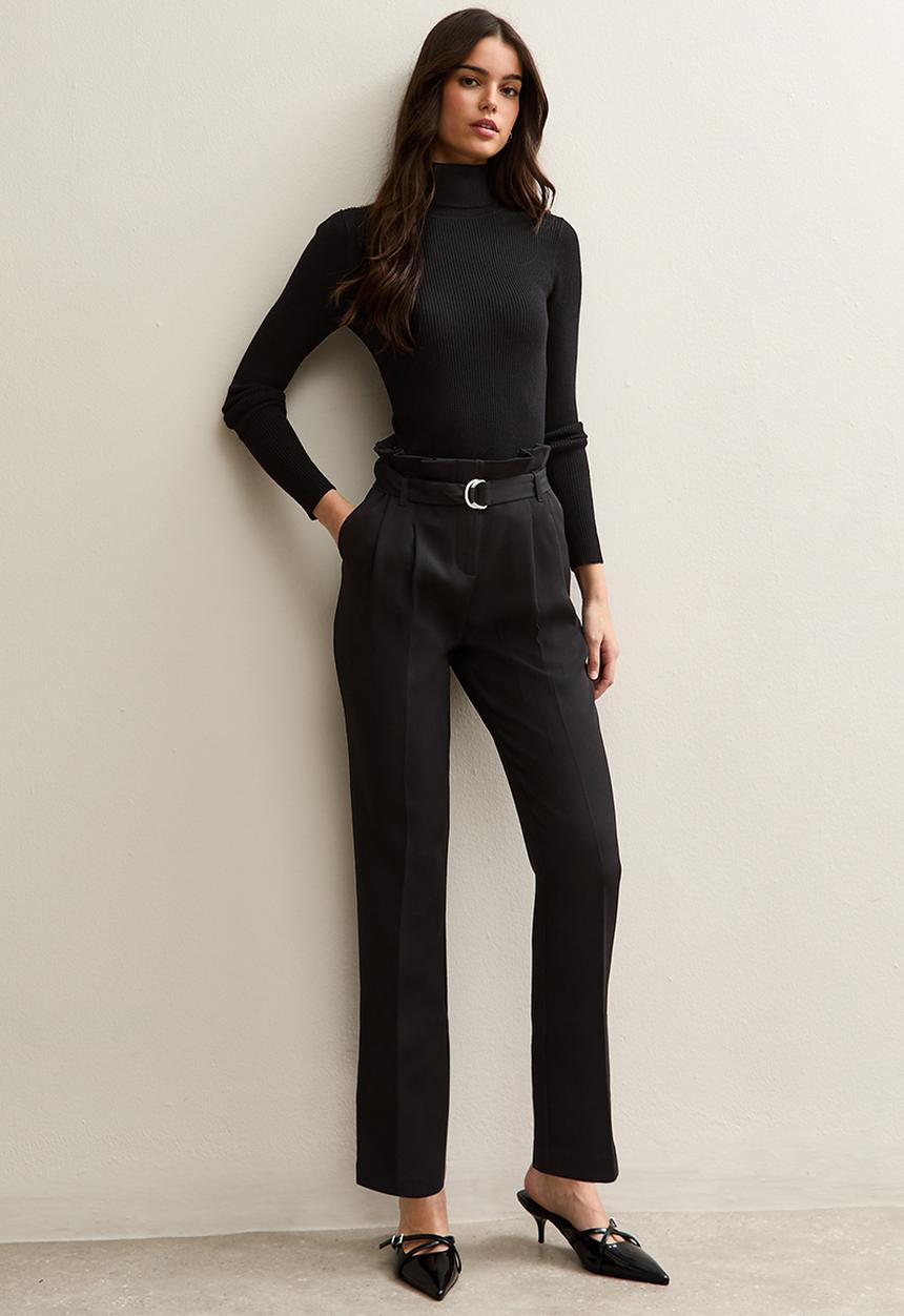New Look - Belted Paperbag Waist Trousers - black
