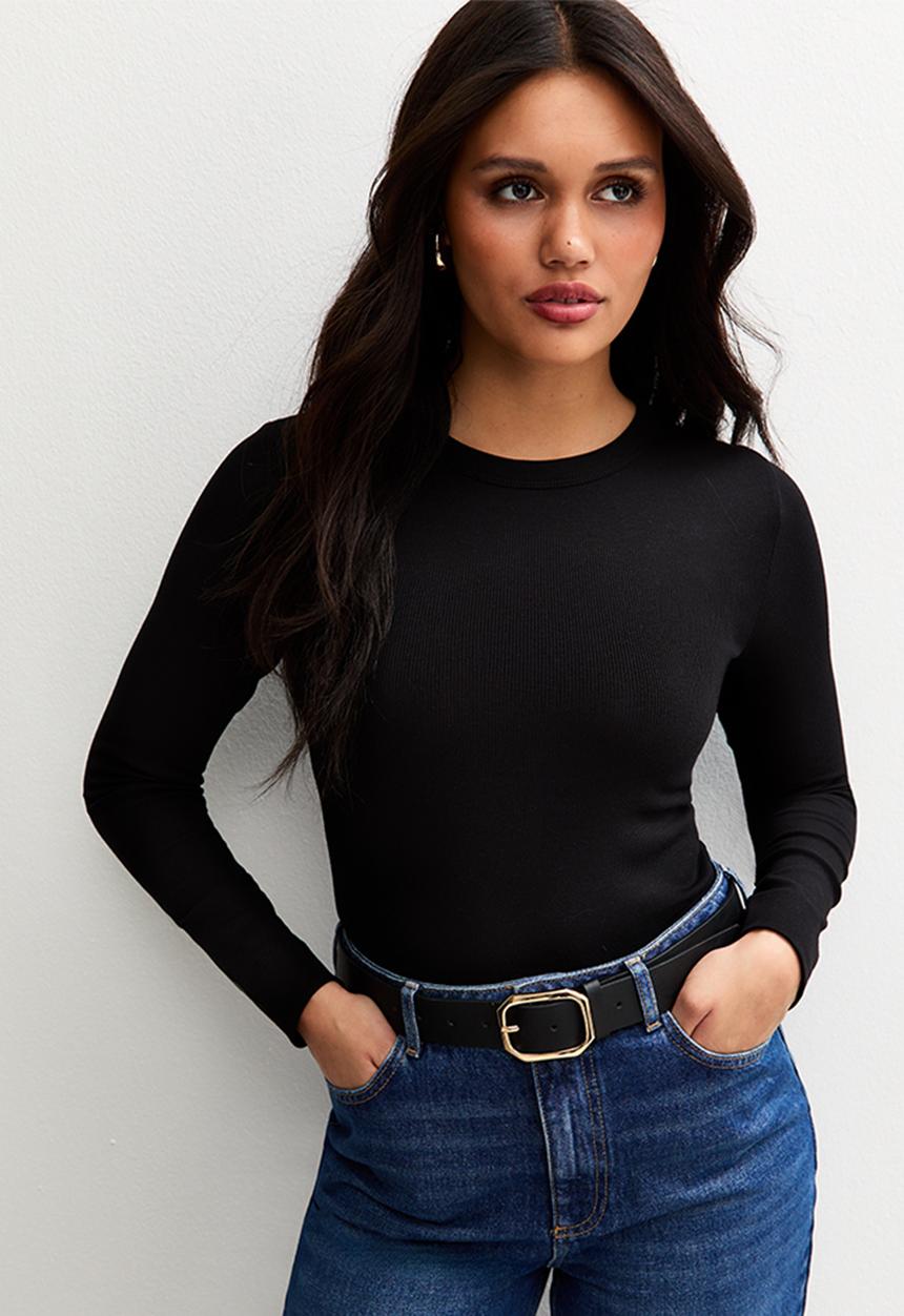 New Look - LS Rib crew - black