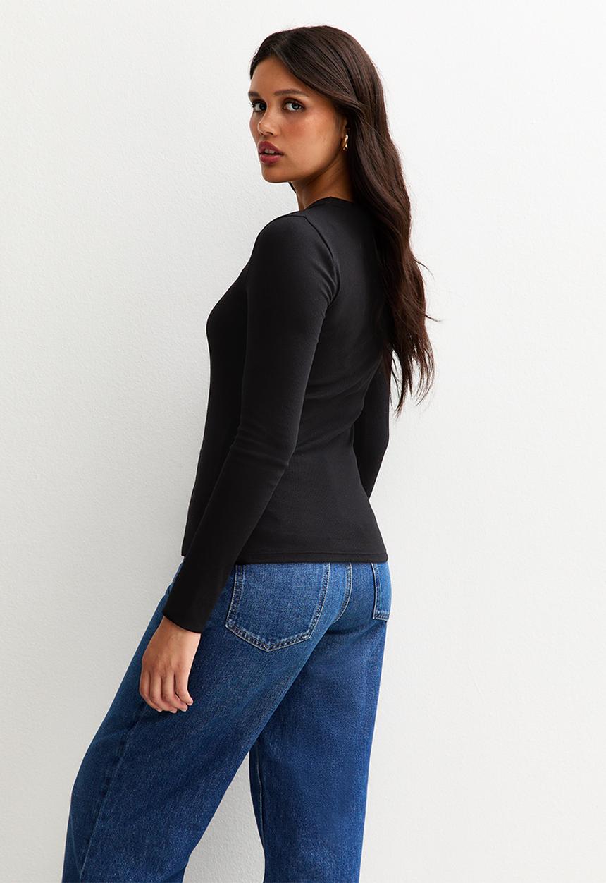 New Look - LS Rib crew - black