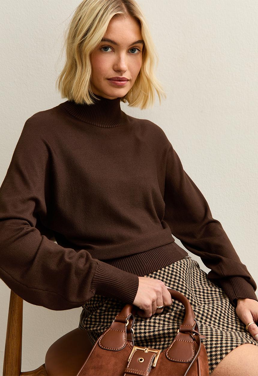 New Look - Op High Neck Knit Jumper - dark brown