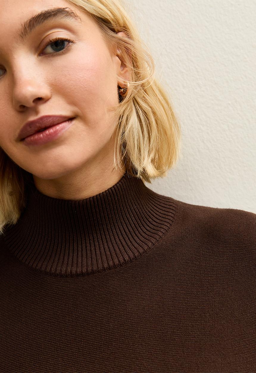 New Look - Op High Neck Knit Jumper - dark brown
