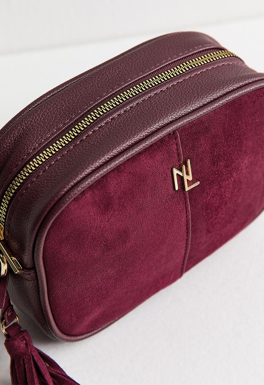 New Look - Thea suedette panel crossbody bag - burgundy
