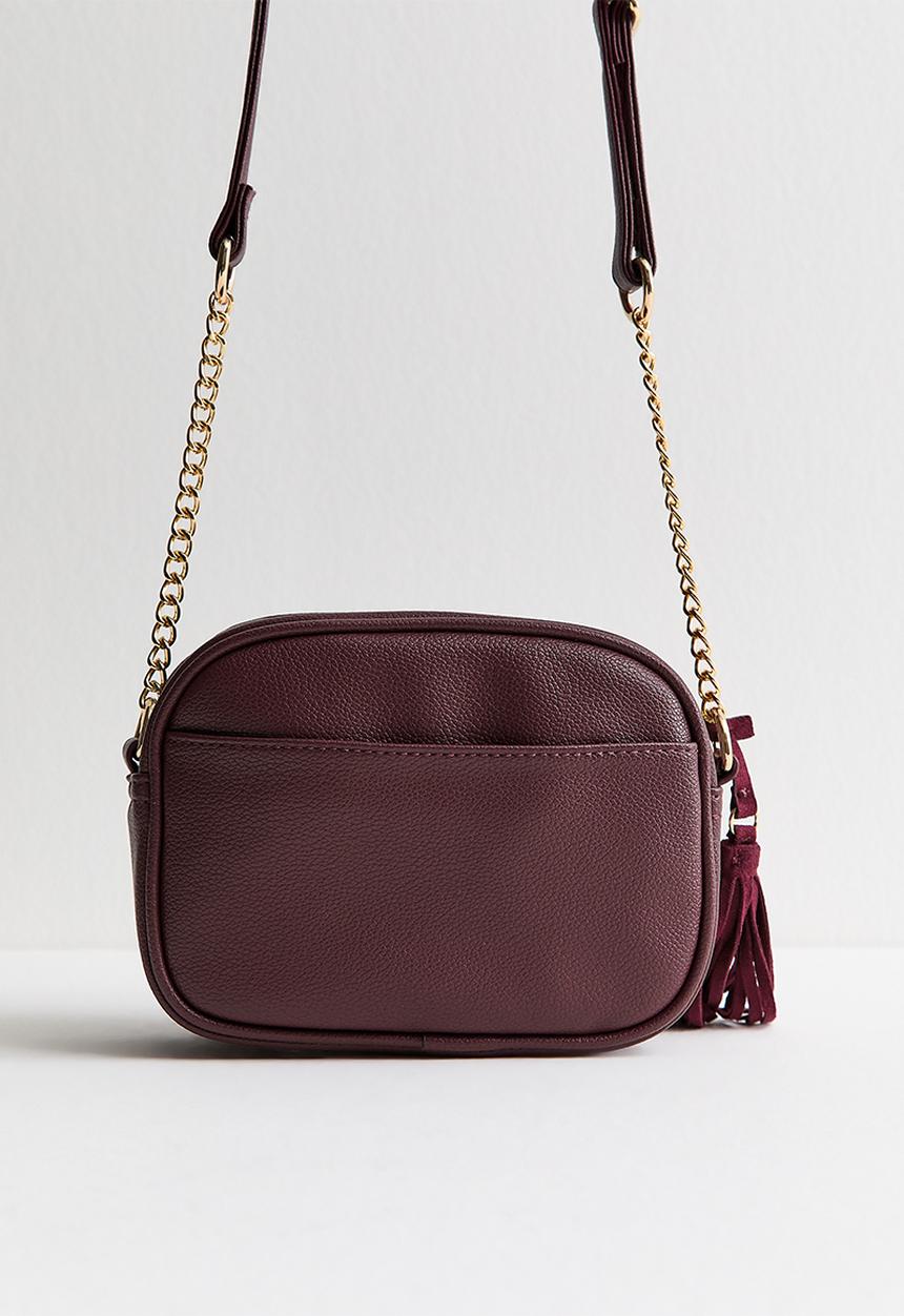 New Look - Thea suedette panel crossbody bag - burgundy