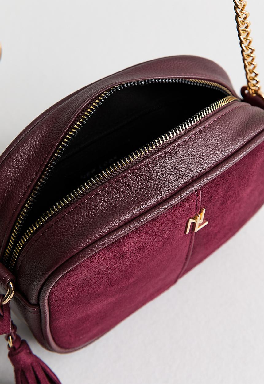 New Look - Thea suedette panel crossbody bag - burgundy