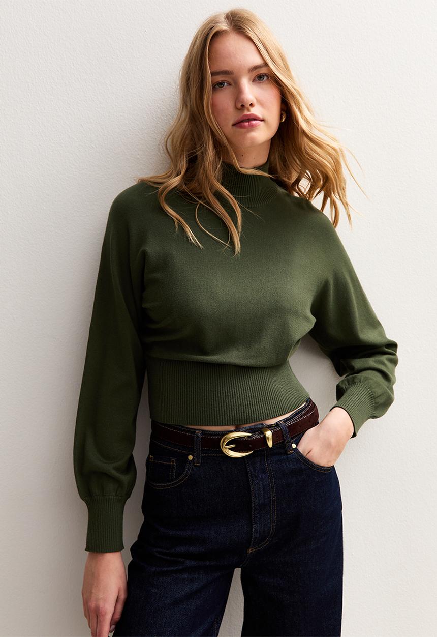 New Look - Op High Neck Knit Jumper - khaki