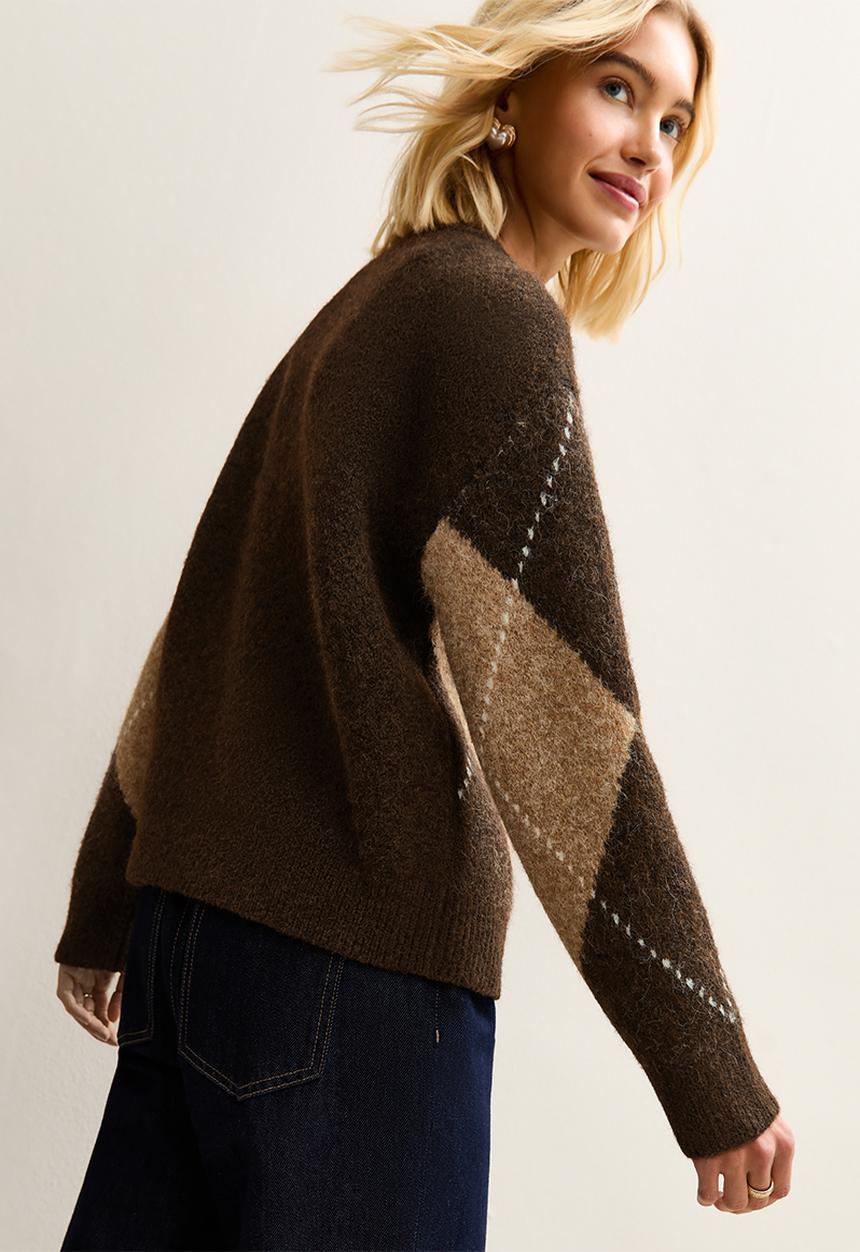 New Look - Argyle Crewneck Jumper - brown