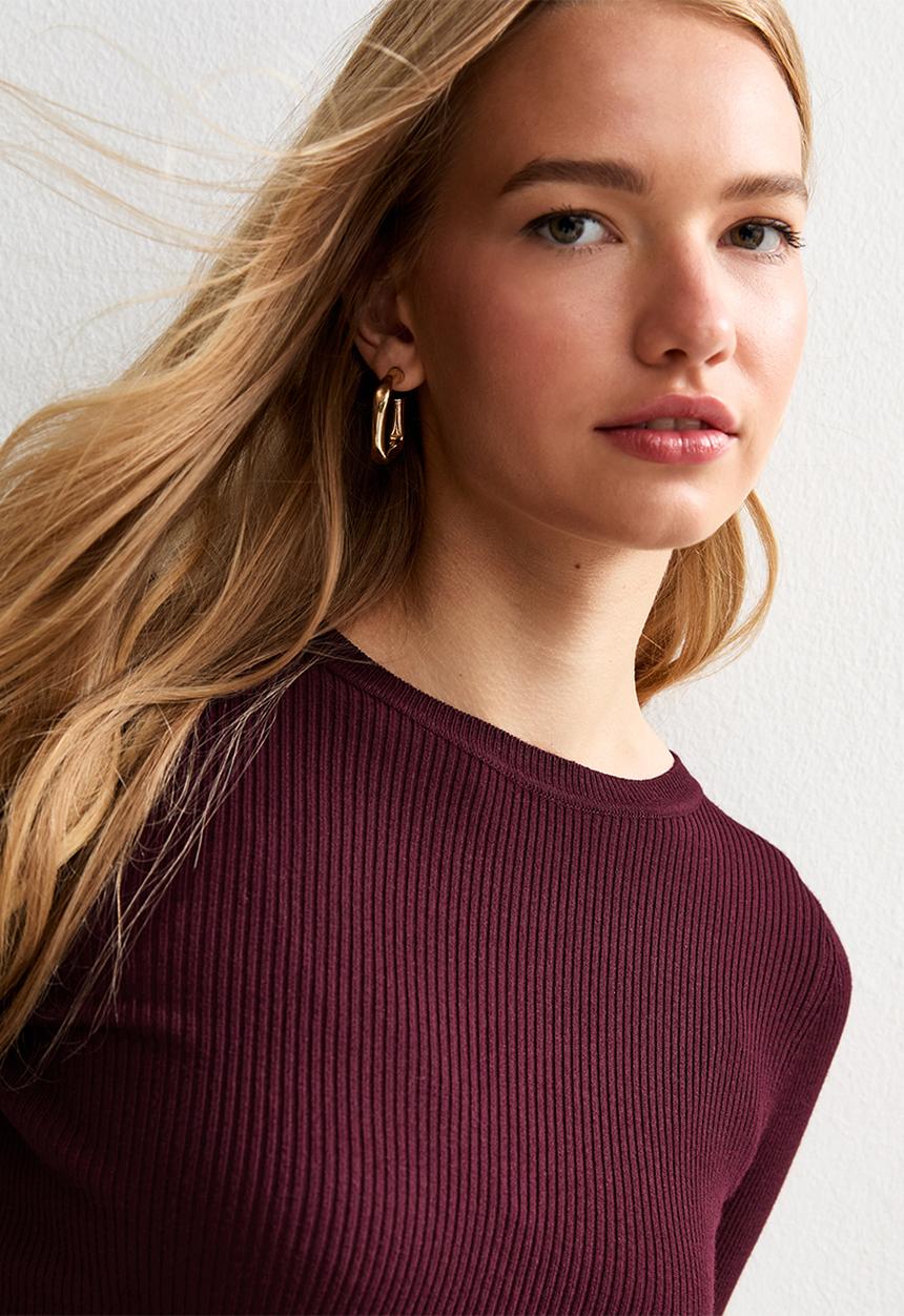 New Look - Op k vde fg crew nk - dk burgundy