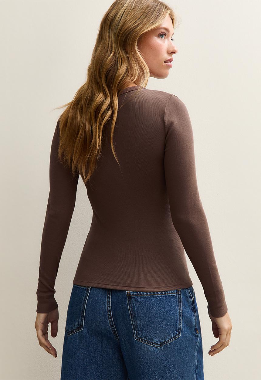 New Look - LS Rib crew - dark brown