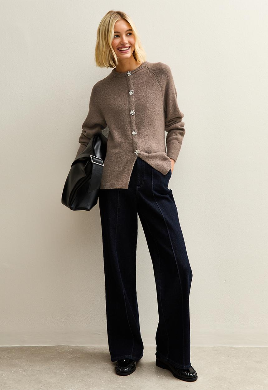 New Look - Op k vde flower bttn - dk mink