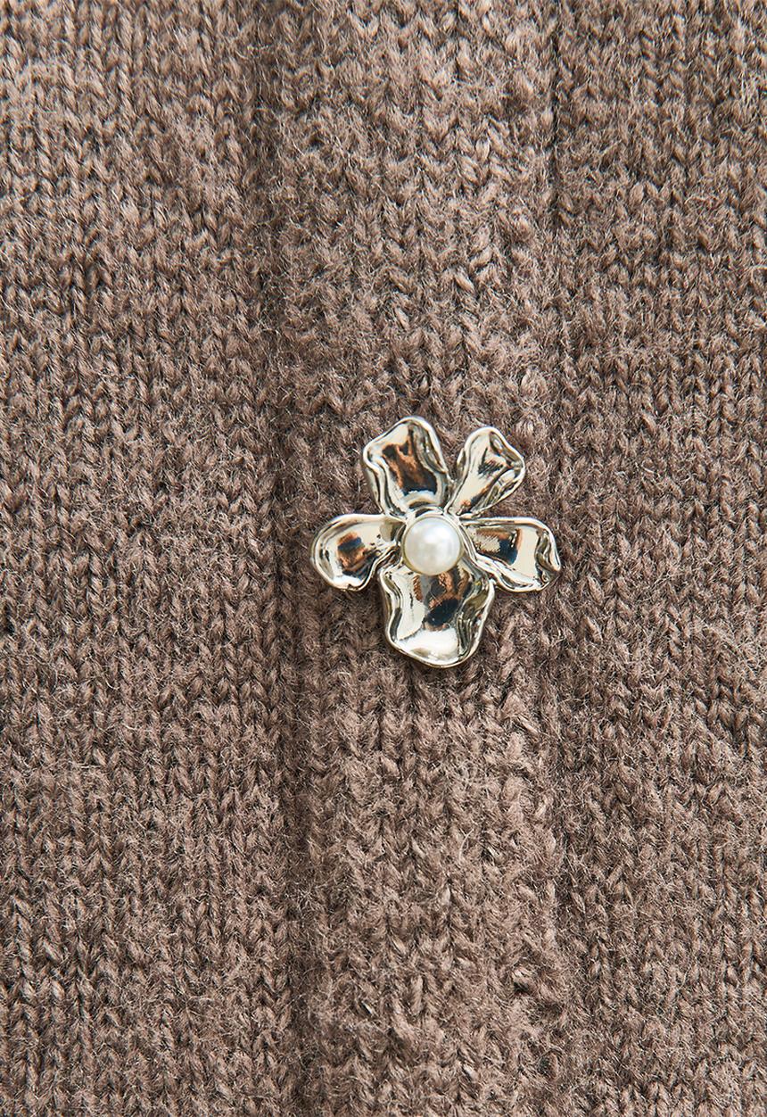 New Look - Op k vde flower bttn - dk mink