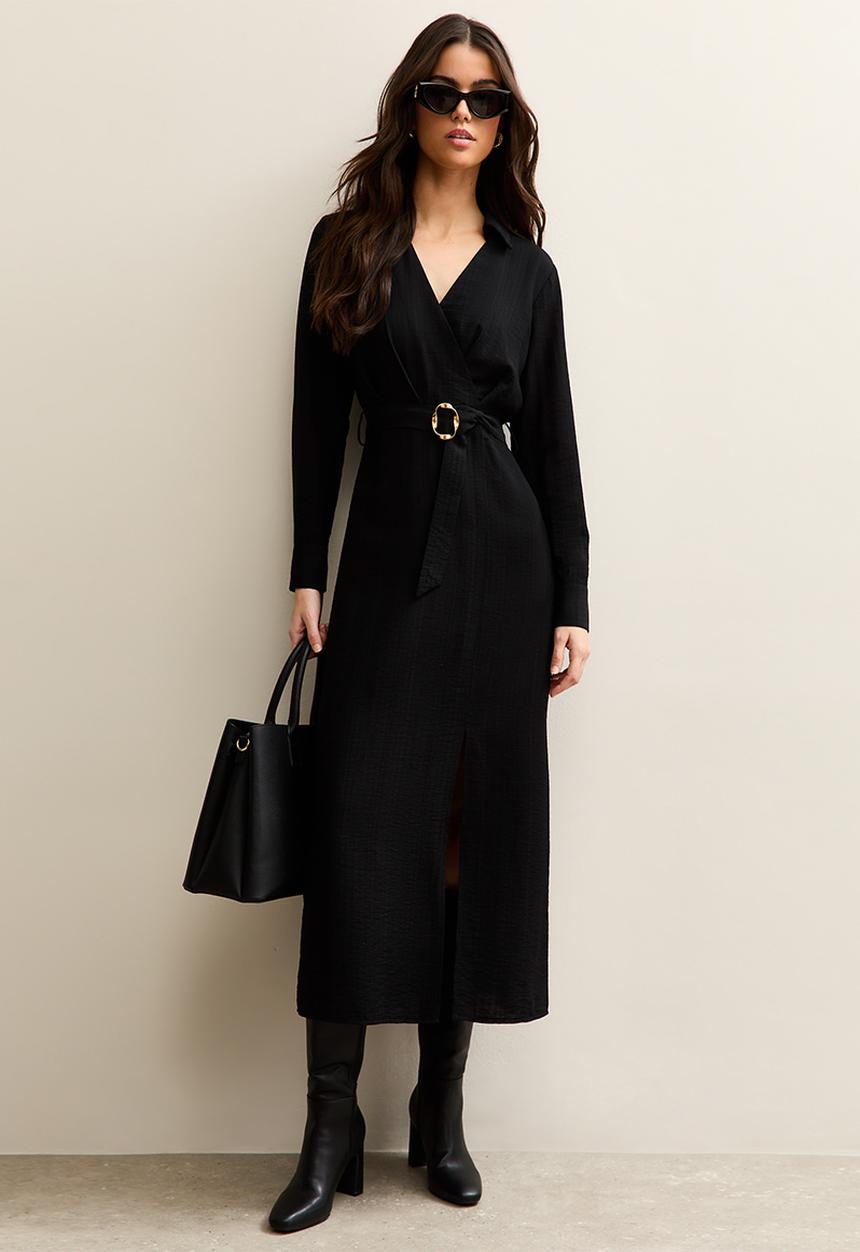 New Look - Wren wrap shirt midi - black