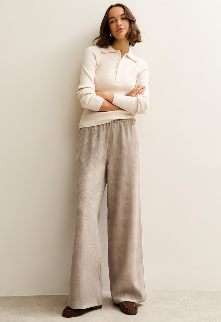 New Look - Check Side Stripe Wideleg Trouser - lt. brown