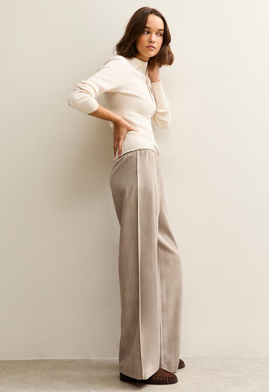 New Look - Check Side Stripe Wideleg Trouser - lt. brown