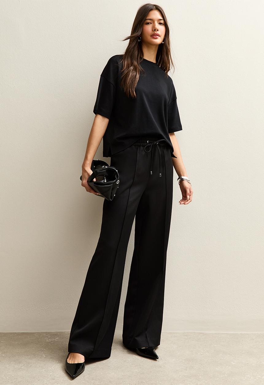 New Look - Wide Leg Drawstring Trousers - black