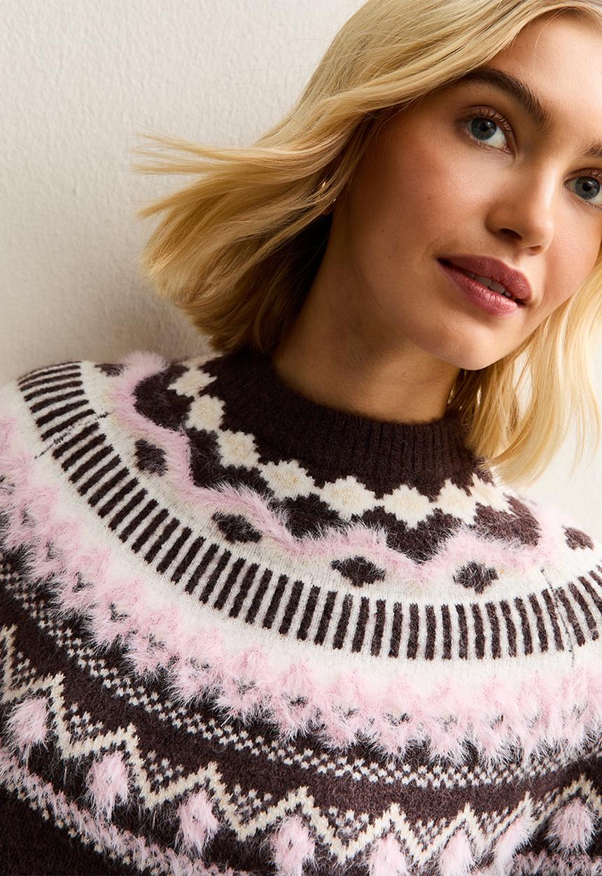 New Look - Fluffy Fairisle Jumper - brown