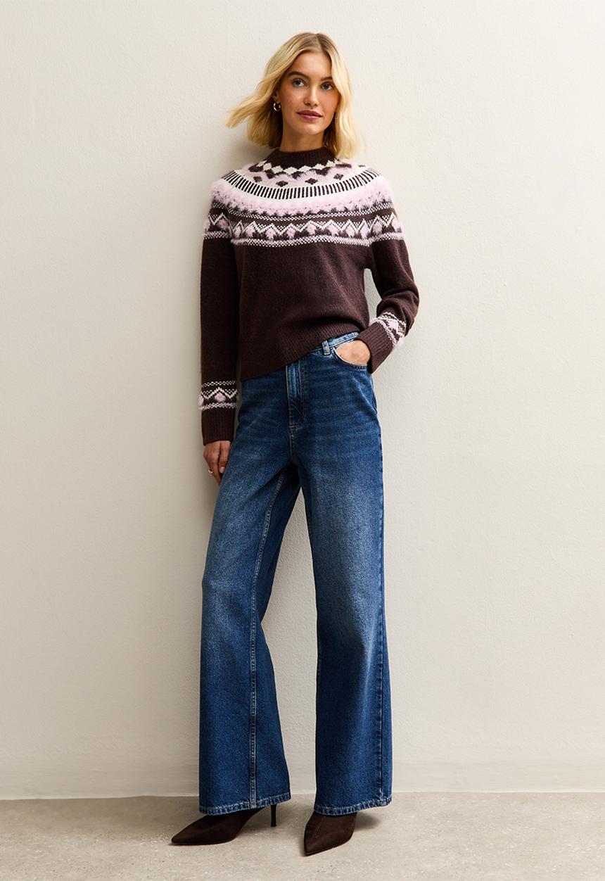 New Look - Fluffy Fairisle Jumper - brown