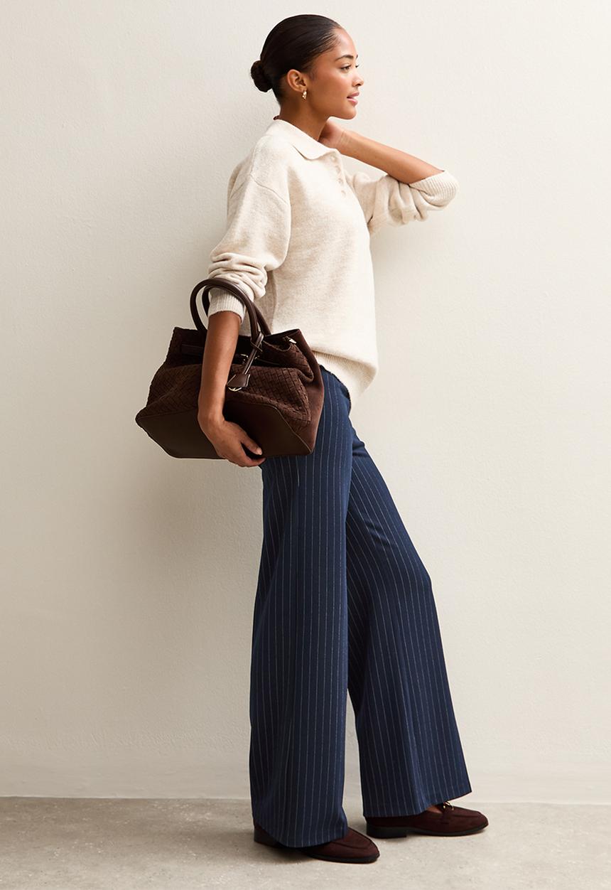 New Look - Pinstripe Jersey Pull On Trousers - blue