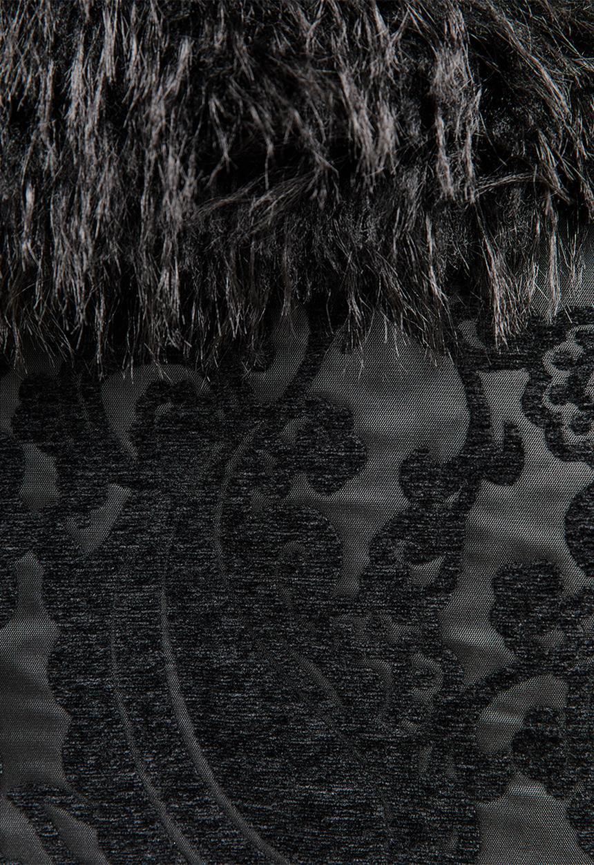 New Look - Printed suedette mix fur coat - black