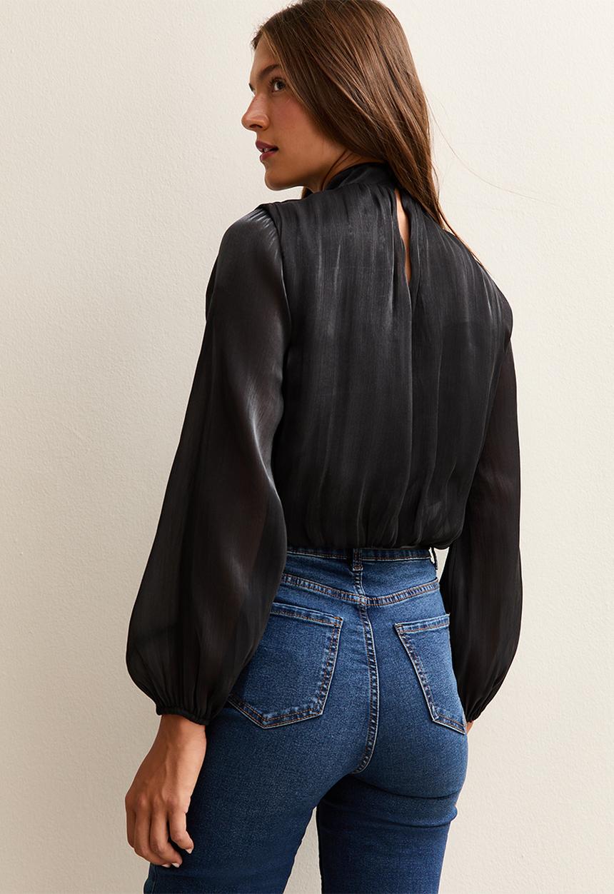 New Look - Gigi glass bubble hem ls shell - black