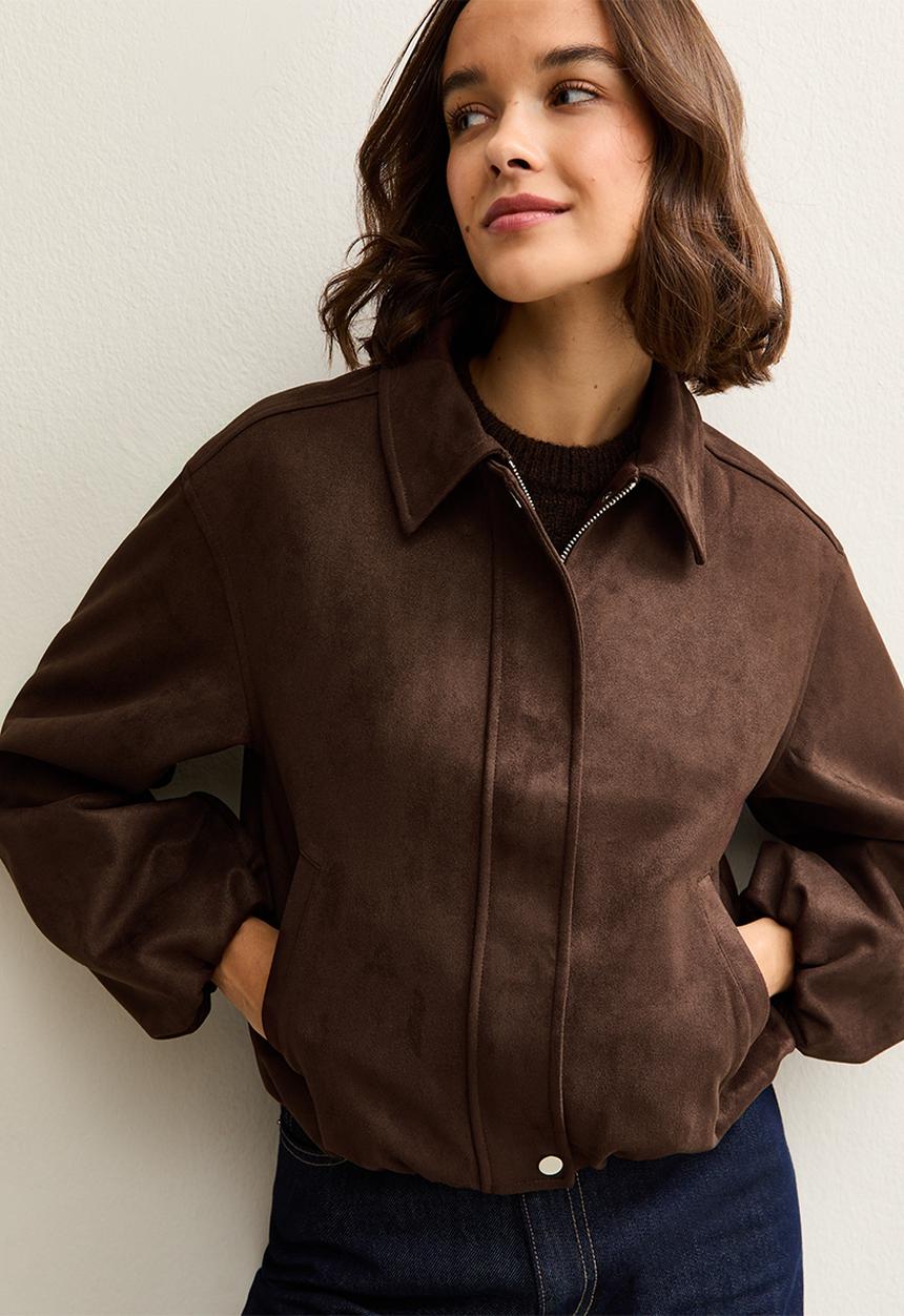 New Look - Suedette bubble hem jacket - dk brown