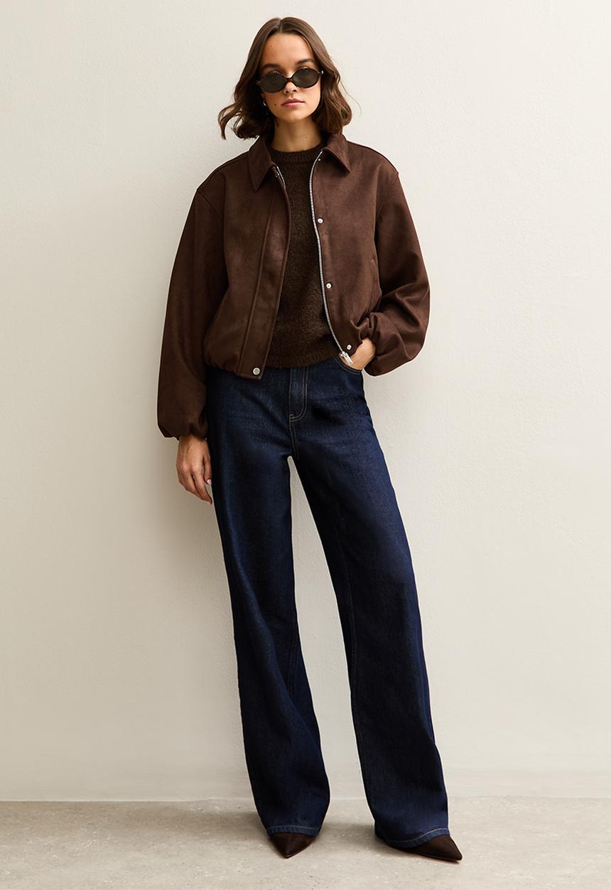 New Look - Suedette bubble hem jacket - dk brown