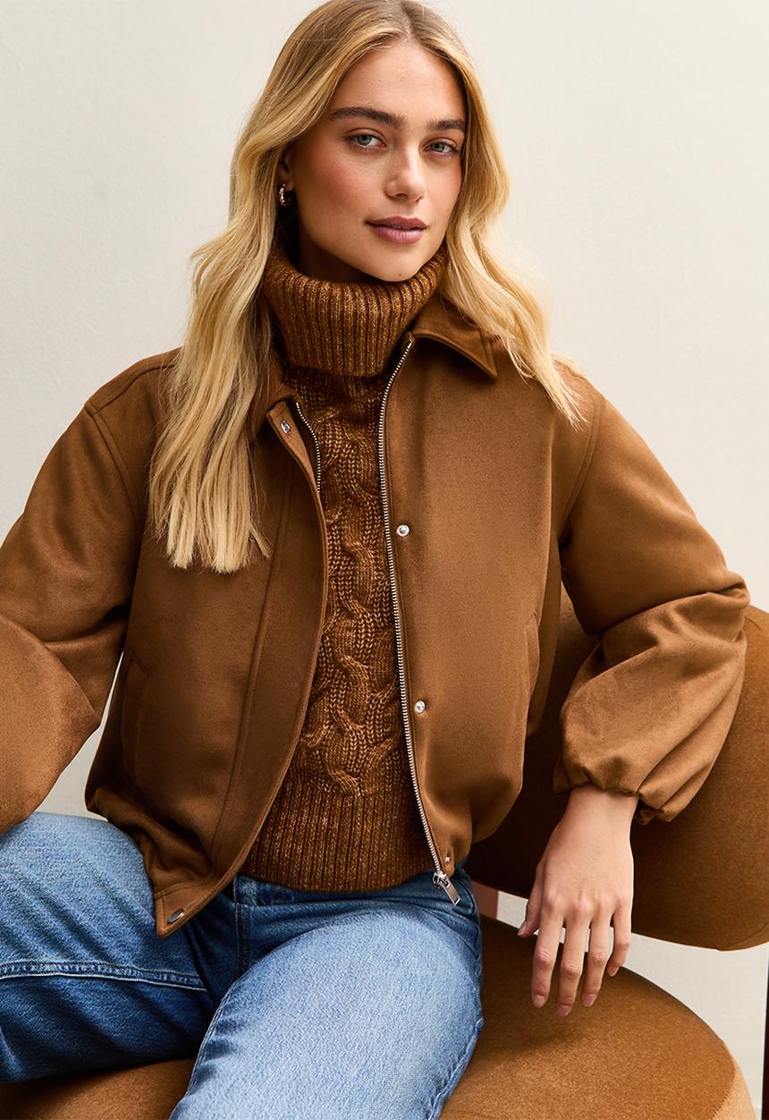 New Look - Suedette bubble hem jacket - tan