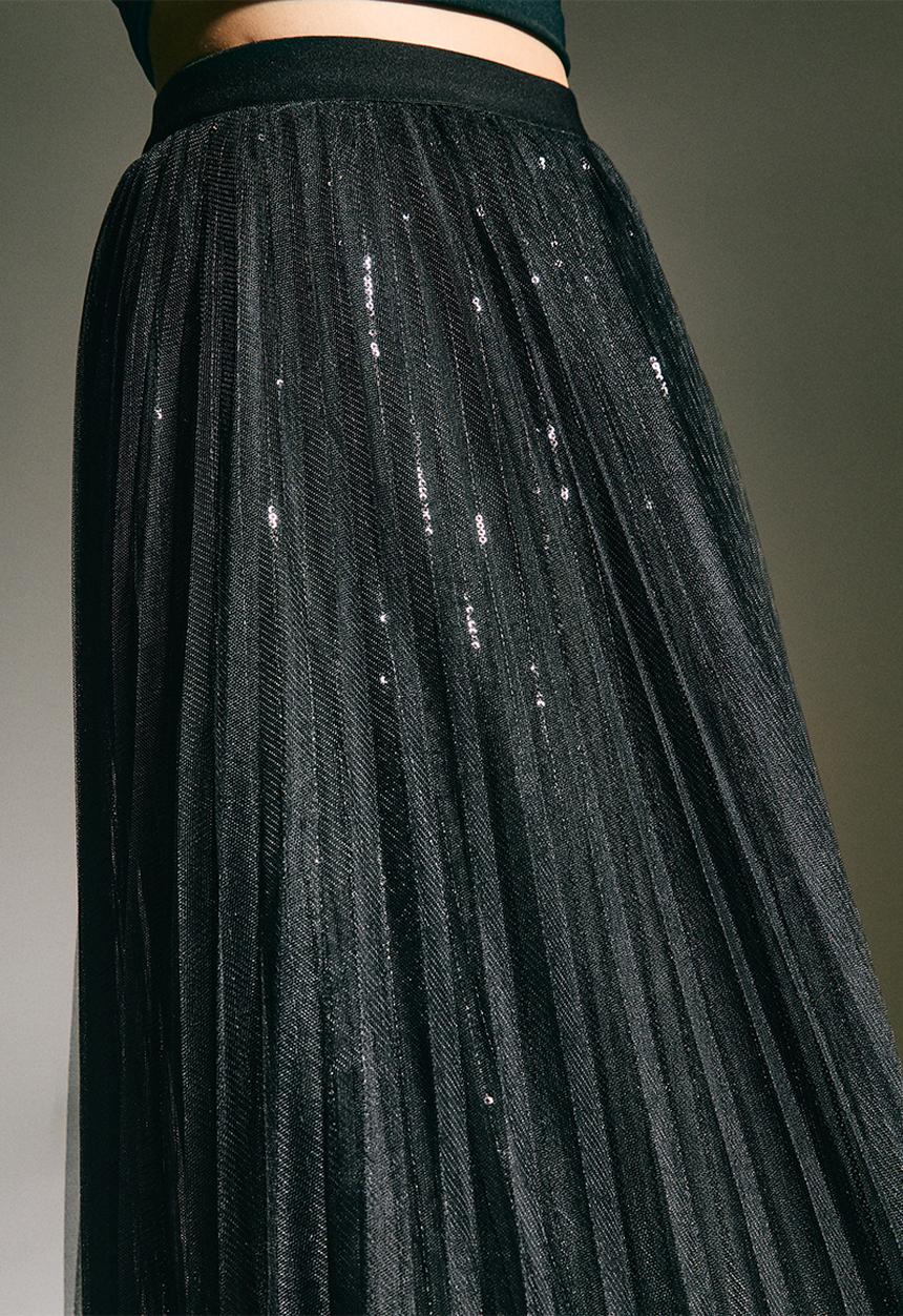 New Look - Sequin Tulle Midi Skirt- black