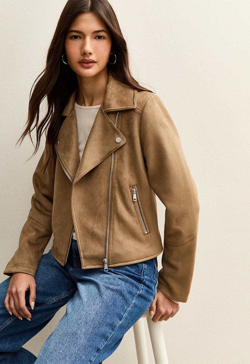 New Look - Suedette biker jacket - tan
