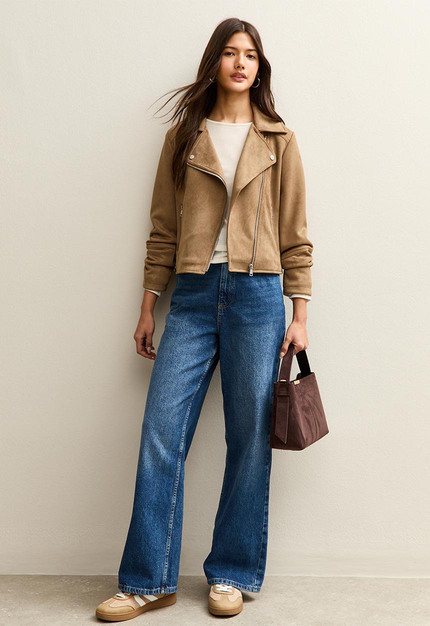 New Look - Suedette biker jacket - tan