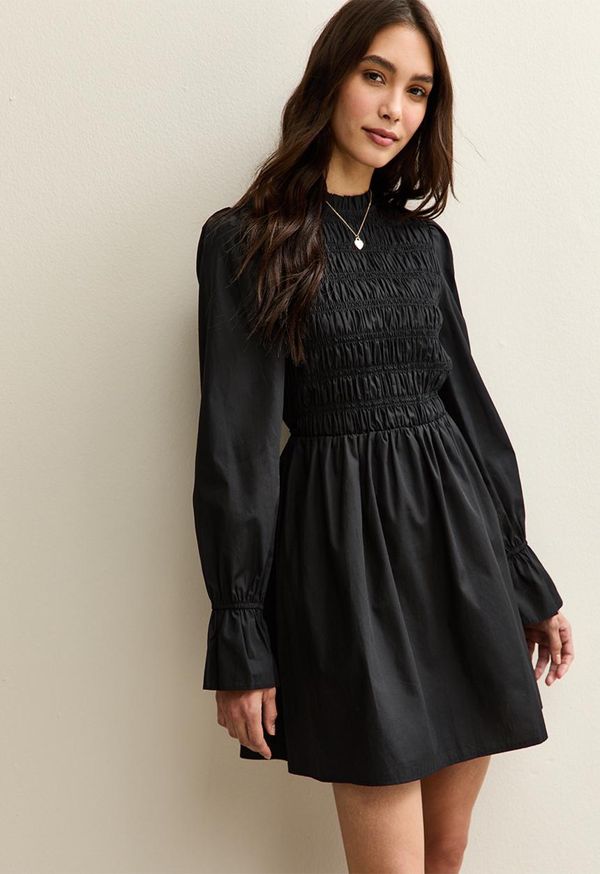 New Look - Ex ls poplin shirr bodice mini - black