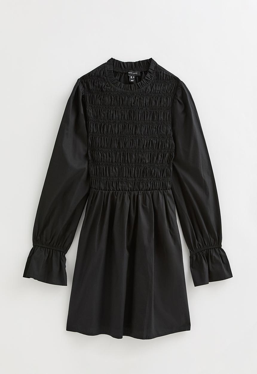 New Look - Ex ls poplin shirr bodice mini - black