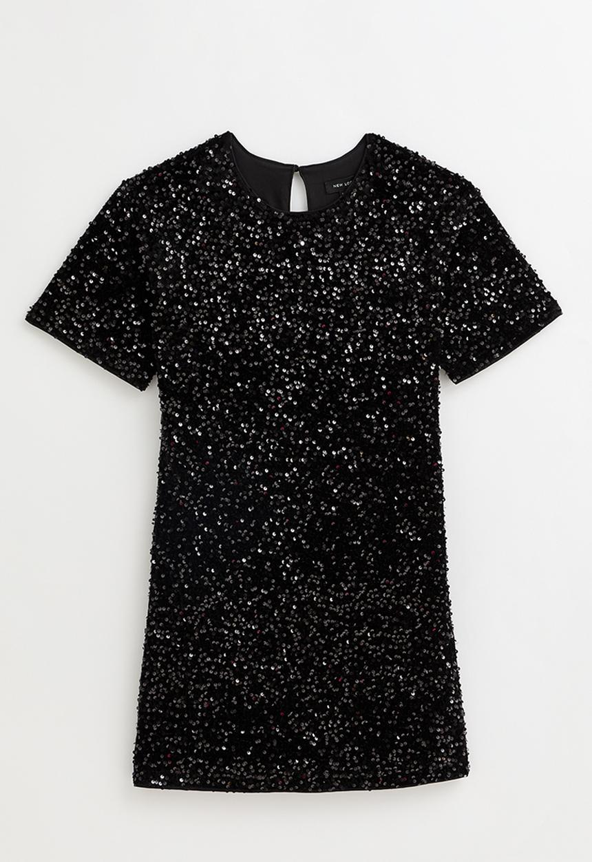 New Look - Go velvet sequin tee dress - black