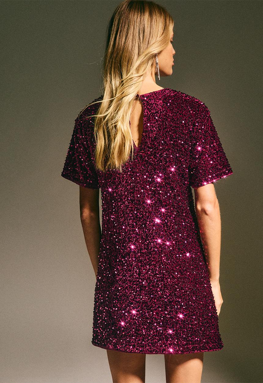 New Look - Go velvet sequin tee dress - dk burgundy